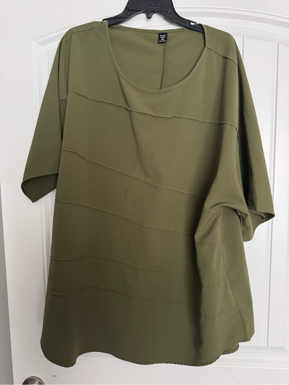 SHEIN Olive Green Relaxed Seam-Detail Blouse